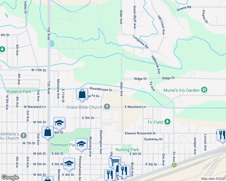 map of restaurants, bars, coffee shops, grocery stores, and more near 705 Roundhouse Drive in Laurel