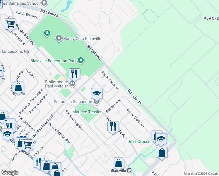 map of restaurants, bars, coffee shops, grocery stores, and more near 7 Rue du Baron in Blainville