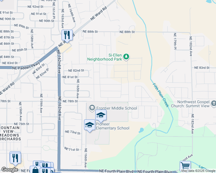 map of restaurants, bars, coffee shops, grocery stores, and more near 16903 Northeast 80th Street in Vancouver