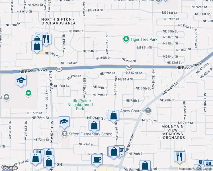 map of restaurants, bars, coffee shops, grocery stores, and more near 8011 Northeast 146th Avenue in Vancouver