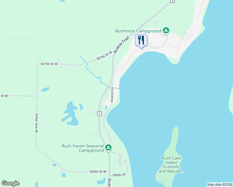 map of restaurants, bars, coffee shops, grocery stores, and more near 50521 Acacia Lane in Stanchfield