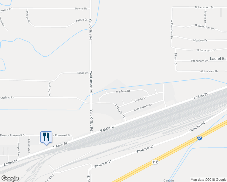 map of restaurants, bars, coffee shops, grocery stores, and more near 2311 Atchison Drive in Laurel