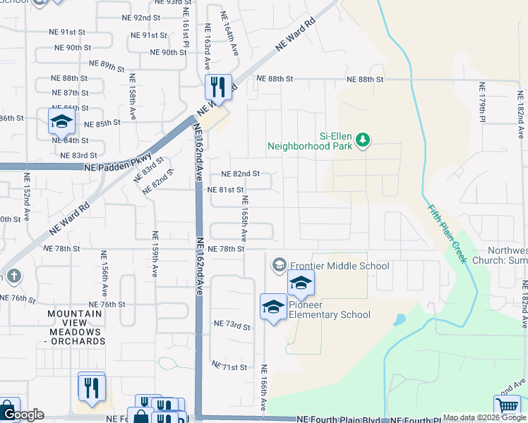 map of restaurants, bars, coffee shops, grocery stores, and more near 16517 Northeast 80th Street in Vancouver