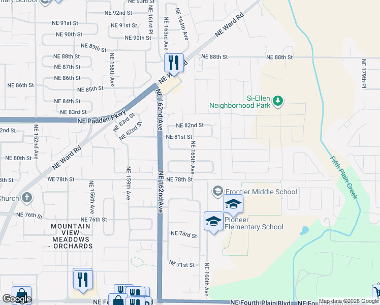 map of restaurants, bars, coffee shops, grocery stores, and more near 16413 Northeast 80th Street in Vancouver