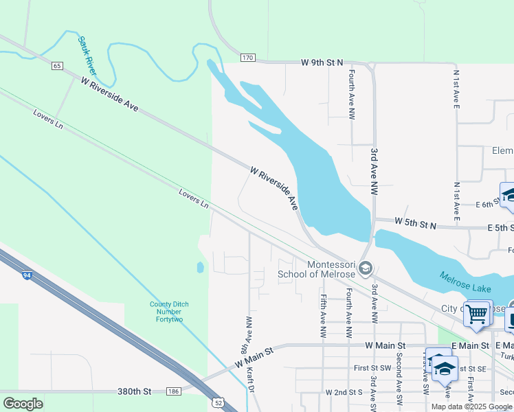 map of restaurants, bars, coffee shops, grocery stores, and more near 646 West Riverside Avenue in Melrose