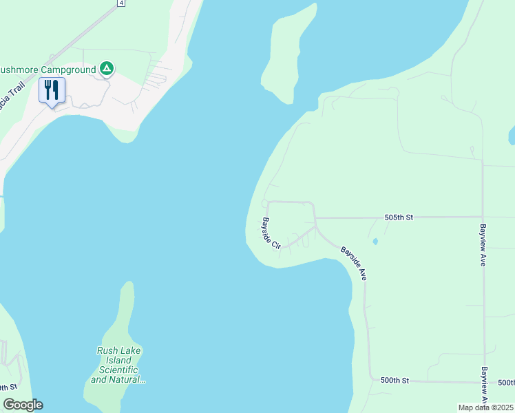 map of restaurants, bars, coffee shops, grocery stores, and more near 50550 Bayside Avenue in Rush City