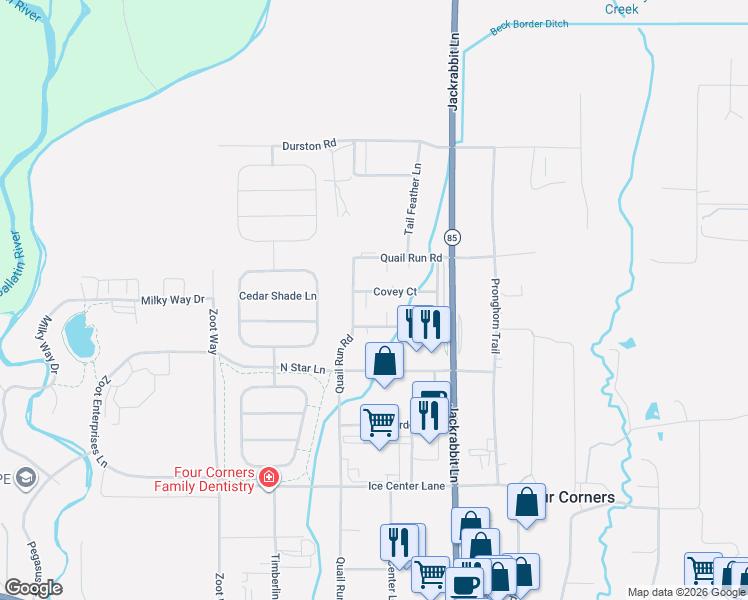 map of restaurants, bars, coffee shops, grocery stores, and more near 104 Covey Court in Bozeman