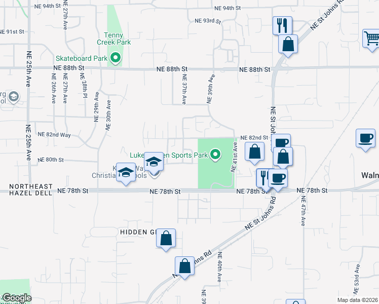 map of restaurants, bars, coffee shops, grocery stores, and more near 8022 Northeast 38th Avenue in Vancouver