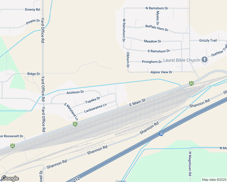 map of restaurants, bars, coffee shops, grocery stores, and more near 1100 Milwaukee Road in Laurel