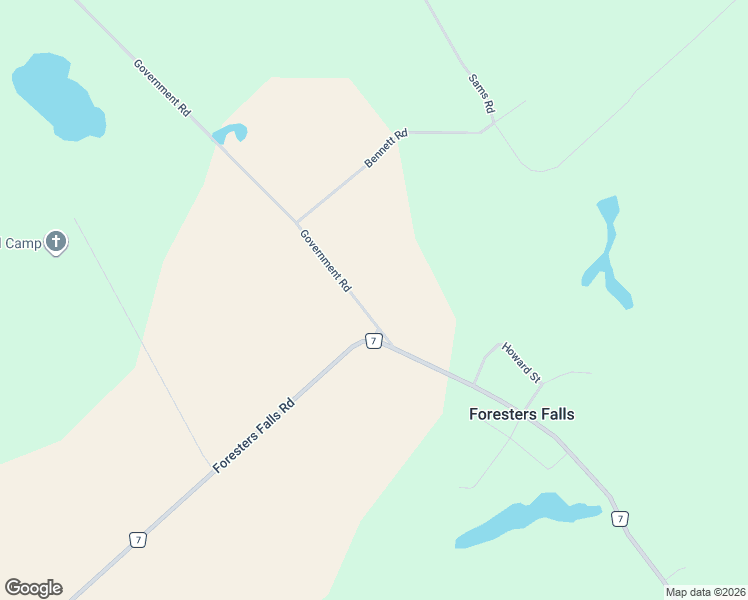 map of restaurants, bars, coffee shops, grocery stores, and more near 32 Government Road in Foresters Falls