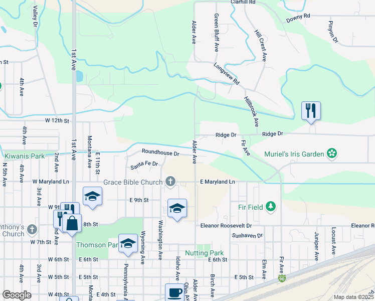 map of restaurants, bars, coffee shops, grocery stores, and more near 705 Roundhouse Drive in Laurel