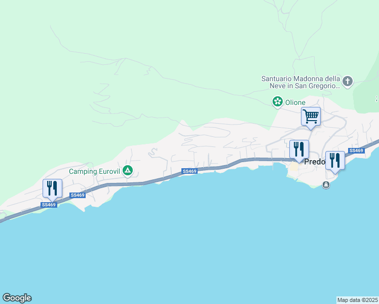 map of restaurants, bars, coffee shops, grocery stores, and more near 16 Via Campitino in Predore