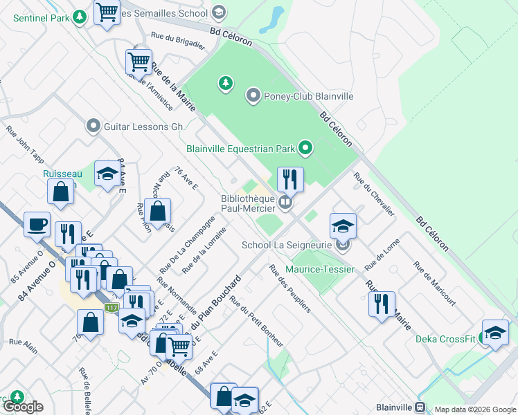 map of restaurants, bars, coffee shops, grocery stores, and more near 1003 Rue de la Mairie in Blainville