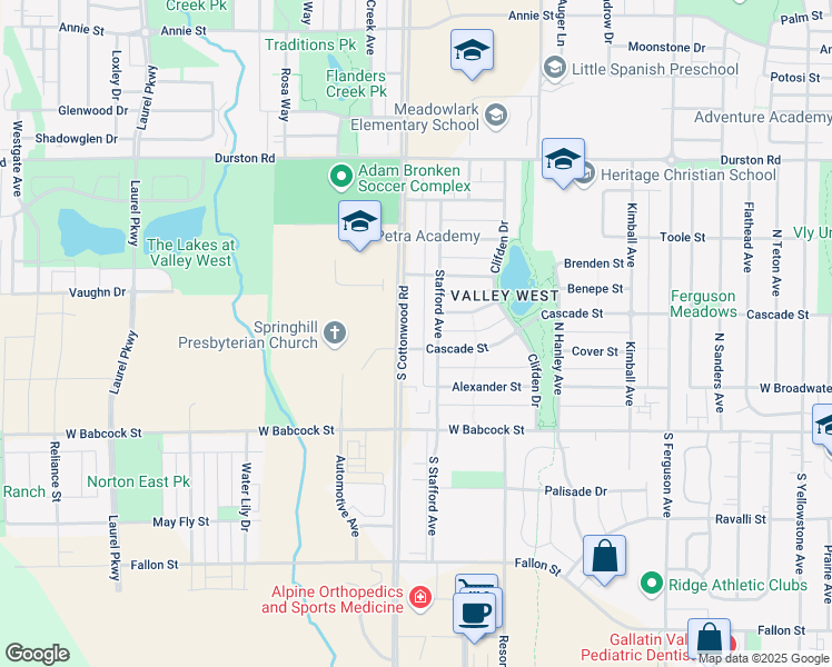map of restaurants, bars, coffee shops, grocery stores, and more near 240 North Cottonwood Road in Bozeman