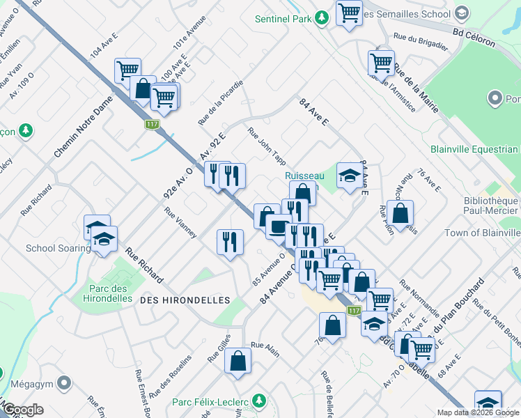 map of restaurants, bars, coffee shops, grocery stores, and more near 1162 Boulevard Curé-Labelle in Blainville