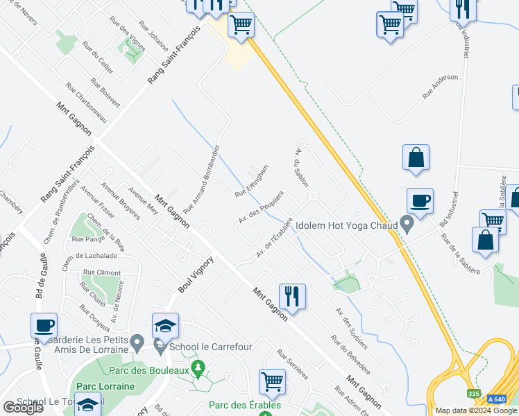 map of restaurants, bars, coffee shops, grocery stores, and more near 403 Avenue des Peupliers in Bois-des-Filion