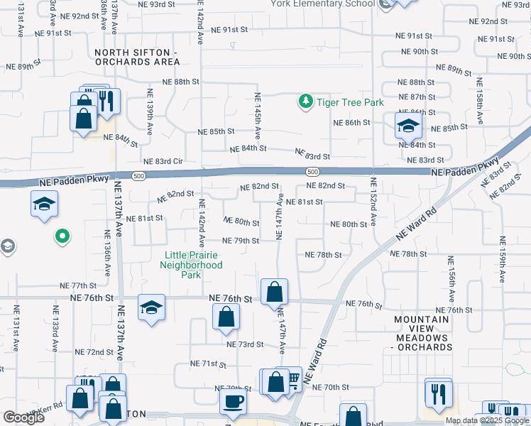 map of restaurants, bars, coffee shops, grocery stores, and more near 8011 Northeast 146th Avenue in Vancouver