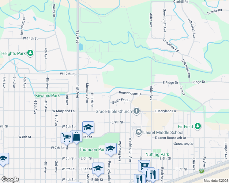 map of restaurants, bars, coffee shops, grocery stores, and more near 403 Roundhouse Dr in Laurel