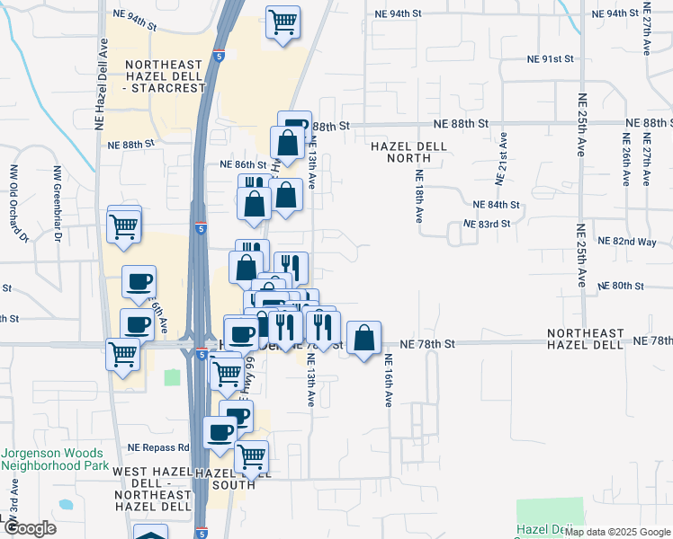 map of restaurants, bars, coffee shops, grocery stores, and more near 8101 Northeast 13th Avenue in Vancouver