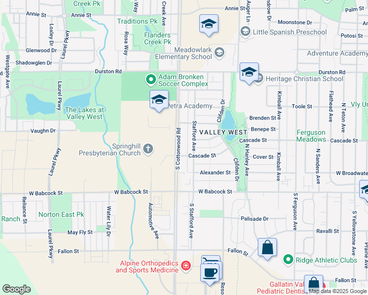 map of restaurants, bars, coffee shops, grocery stores, and more near 240 North Cottonwood Road in Bozeman