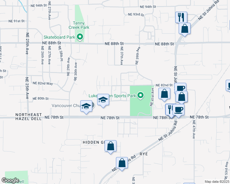 map of restaurants, bars, coffee shops, grocery stores, and more near 8102 Northeast 36th Court in Vancouver