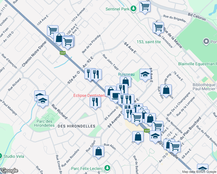map of restaurants, bars, coffee shops, grocery stores, and more near 1160 Boulevard Curé-Labelle in Blainville