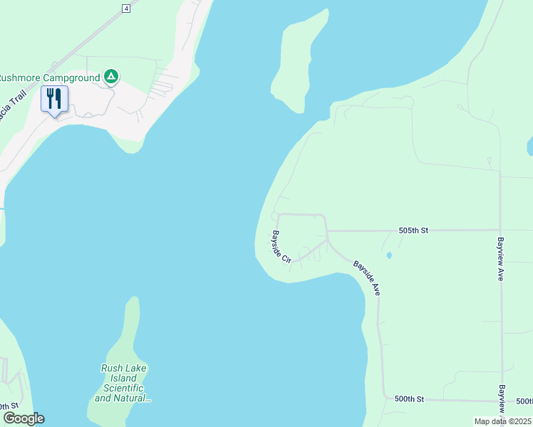 map of restaurants, bars, coffee shops, grocery stores, and more near 50550 Bayside Ave in Rush City