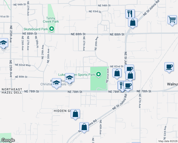 map of restaurants, bars, coffee shops, grocery stores, and more near 8025 Northeast 38th Avenue in Vancouver