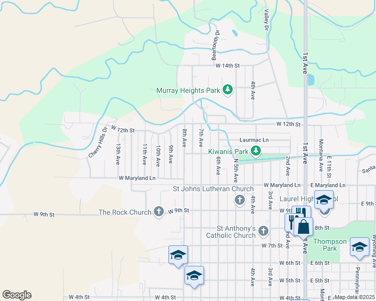 map of restaurants, bars, coffee shops, grocery stores, and more near 719 West 11th Street in Laurel
