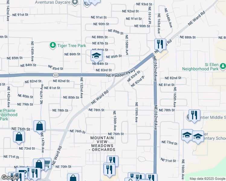 map of restaurants, bars, coffee shops, grocery stores, and more near 15510 Northeast 79th Way in Vancouver