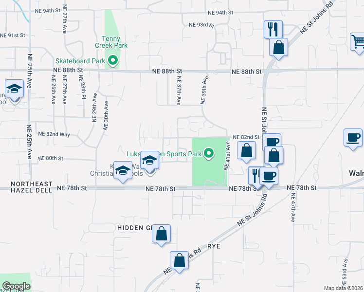 map of restaurants, bars, coffee shops, grocery stores, and more near 8022 Northeast 38th Avenue in Vancouver