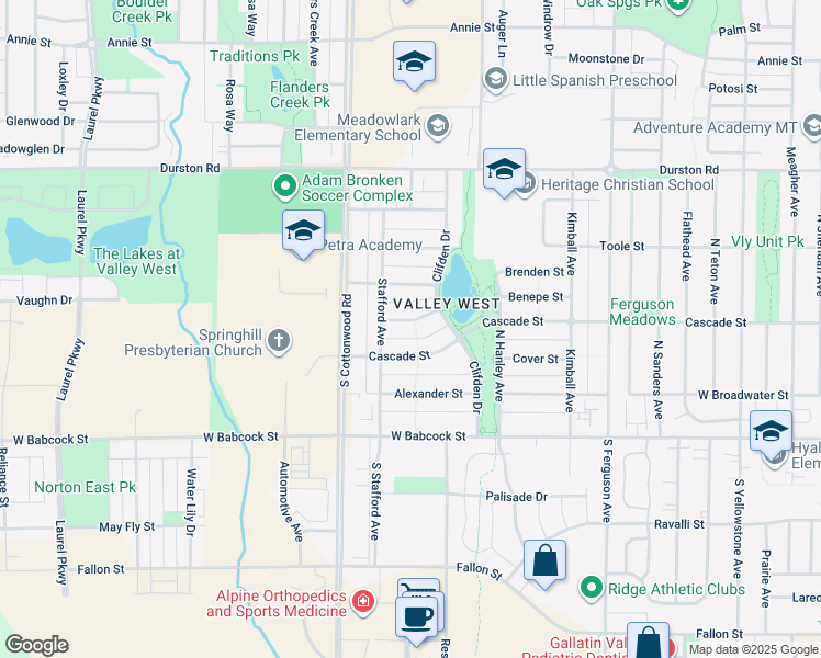 map of restaurants, bars, coffee shops, grocery stores, and more near 4534 Perry Street in Bozeman