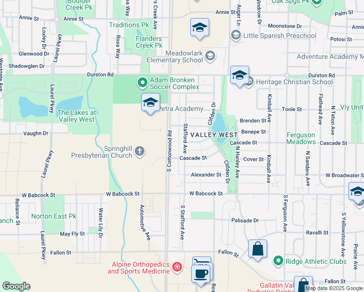 map of restaurants, bars, coffee shops, grocery stores, and more near 240 North Cottonwood Road in Bozeman