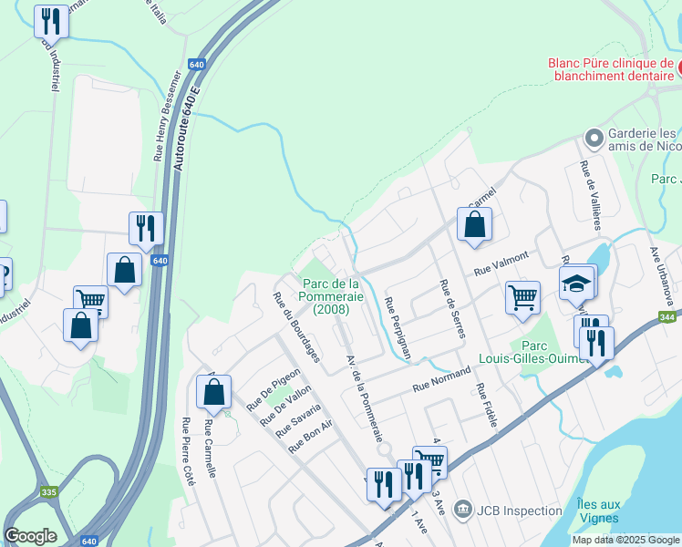map of restaurants, bars, coffee shops, grocery stores, and more near 60 Rue de Toulon in Terrebonne