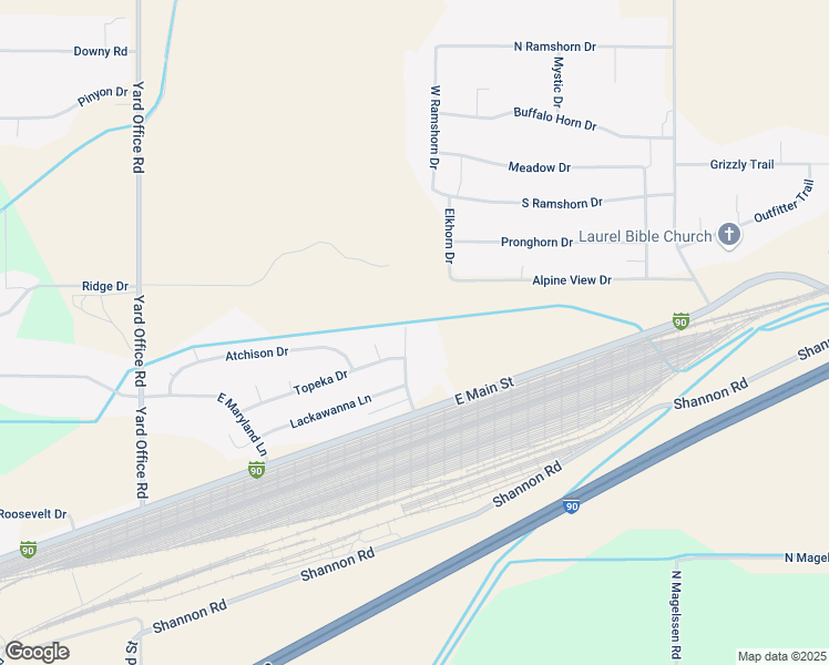 map of restaurants, bars, coffee shops, grocery stores, and more near 1100 Milwaukee Road in Laurel