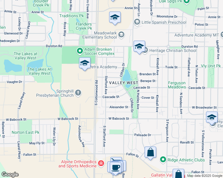 map of restaurants, bars, coffee shops, grocery stores, and more near 4558 Perry Street in Bozeman