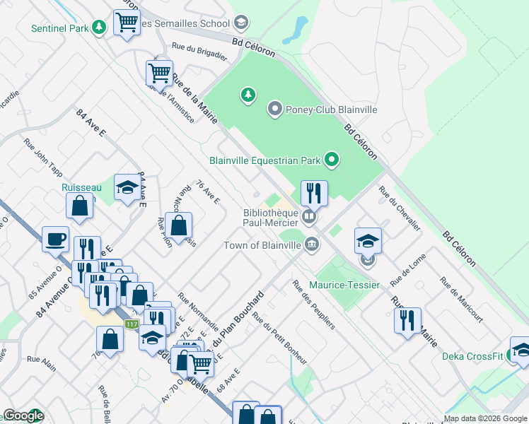 map of restaurants, bars, coffee shops, grocery stores, and more near 1009 Rue de la Mairie in Blainville