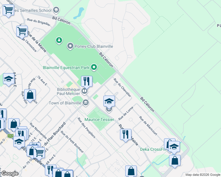 map of restaurants, bars, coffee shops, grocery stores, and more near 37 Rue du Baron in Blainville