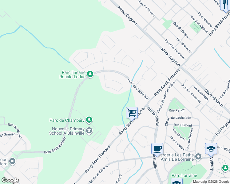 map of restaurants, bars, coffee shops, grocery stores, and more near 24 Rue d'Apremont in Blainville