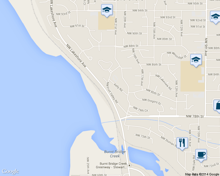 map of restaurants, bars, coffee shops, grocery stores, and more near 8121 Northwest Fruit Valley Road in Vancouver