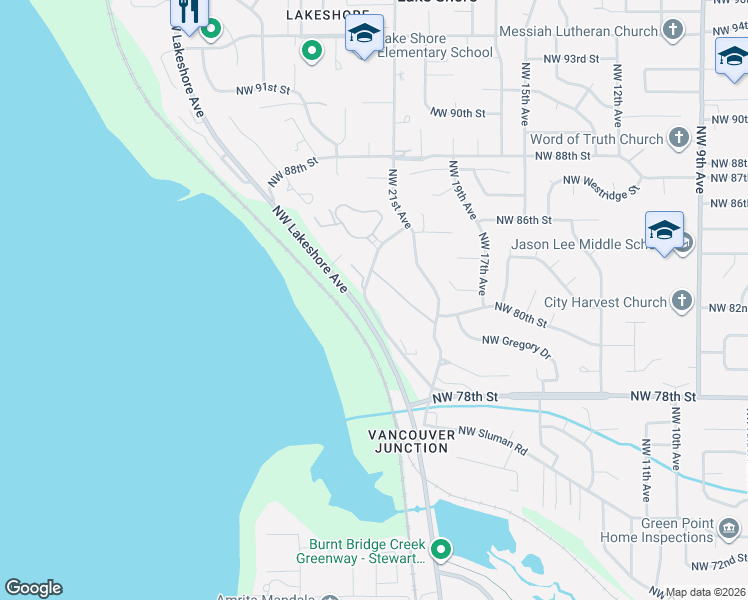 map of restaurants, bars, coffee shops, grocery stores, and more near 8121 Northwest Fruit Valley Road in Vancouver