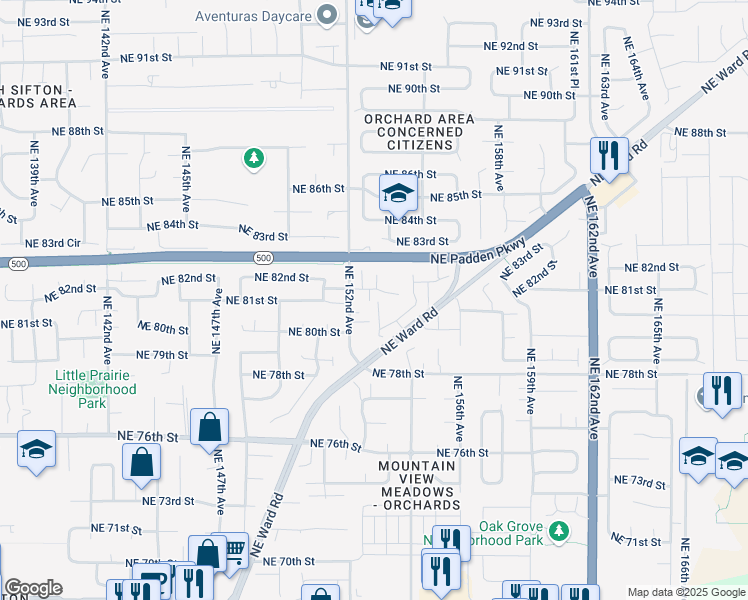 map of restaurants, bars, coffee shops, grocery stores, and more near 15219 Northeast 81st Way in Vancouver