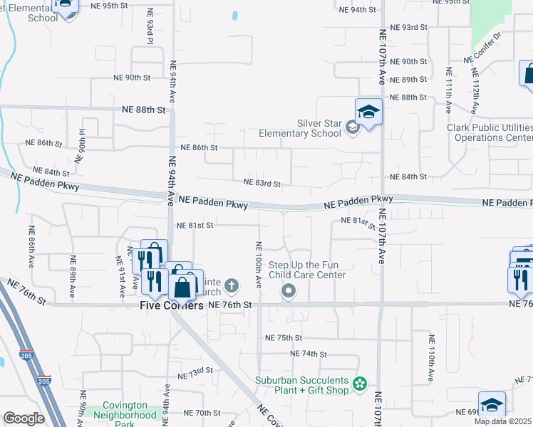 map of restaurants, bars, coffee shops, grocery stores, and more near 8111 Northeast 100th Avenue in Vancouver