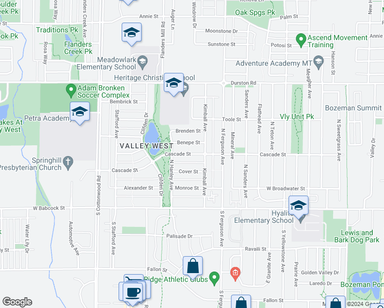 map of restaurants, bars, coffee shops, grocery stores, and more near 4237D Cover Street in Bozeman