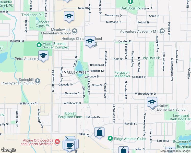 map of restaurants, bars, coffee shops, grocery stores, and more near 202 North Hanley Avenue in Bozeman