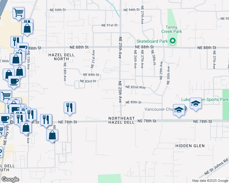 map of restaurants, bars, coffee shops, grocery stores, and more near 2316 Northeast 80th Street in Vancouver