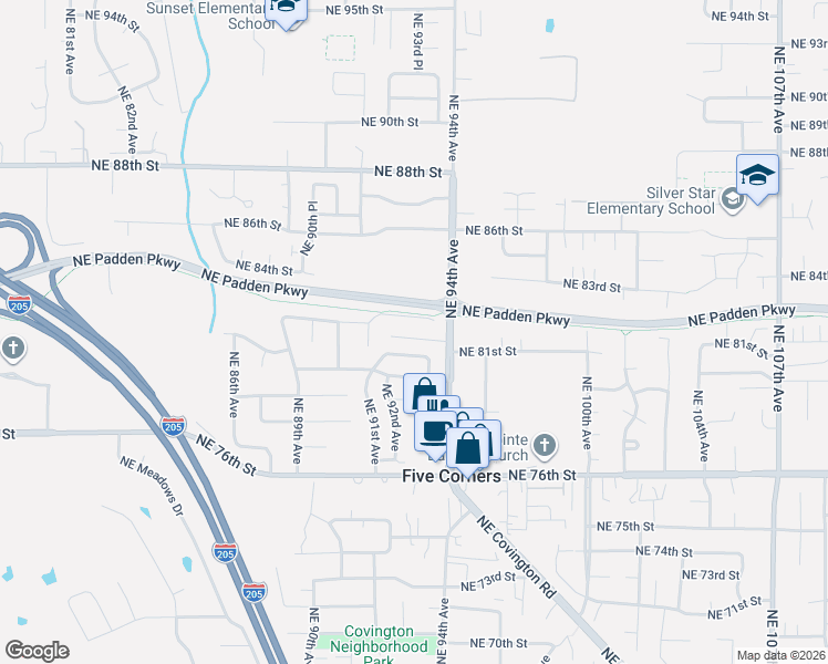 map of restaurants, bars, coffee shops, grocery stores, and more near 9313 Northeast 82nd Circle in Vancouver