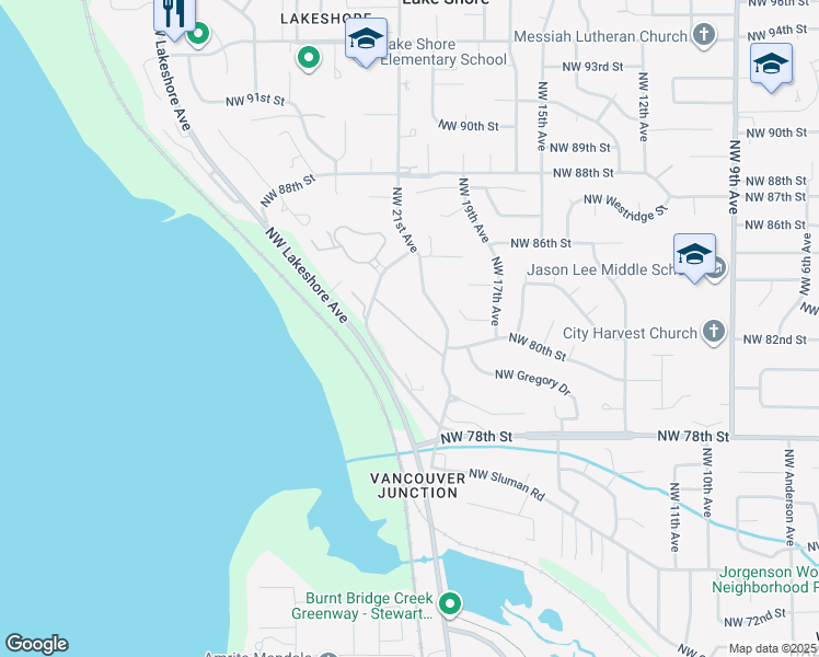 map of restaurants, bars, coffee shops, grocery stores, and more near 8101 Northwest Fruit Valley Road in Vancouver
