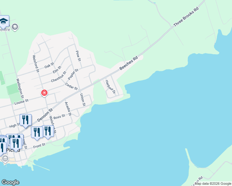 map of restaurants, bars, coffee shops, grocery stores, and more near 44 Harbour Drive in Pictou