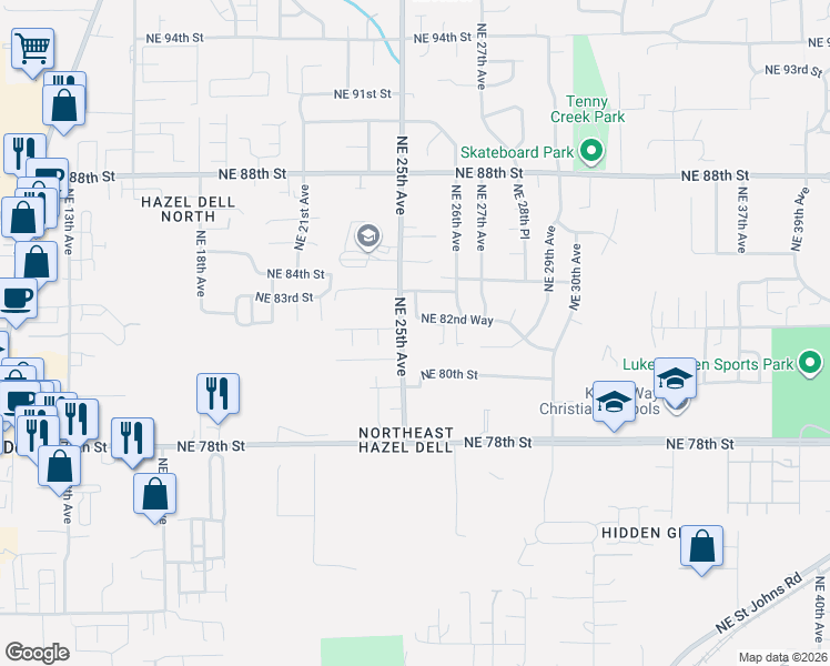 map of restaurants, bars, coffee shops, grocery stores, and more near 2506 Northeast 80th Street in Vancouver